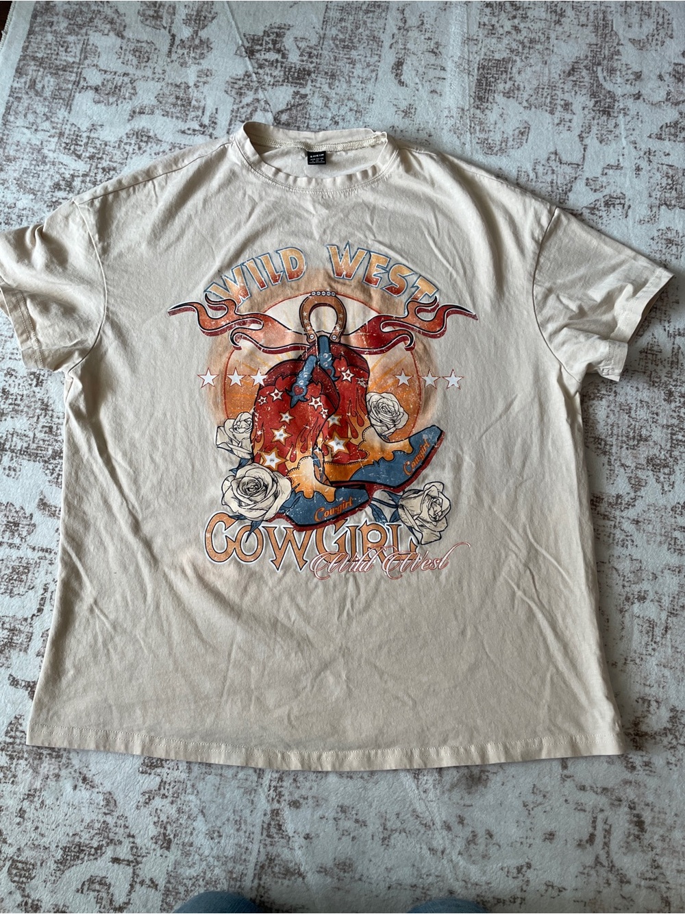 Wild West Cowgirl Graphic Tee - Cream |Size S